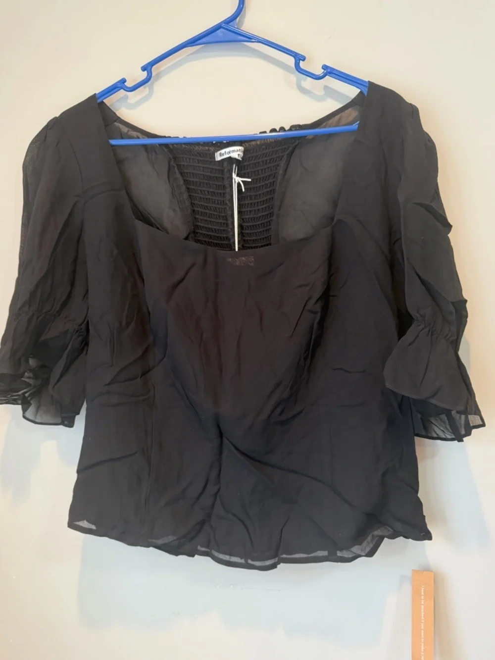 Reformation Constance Black Square-Neck Puff Sleeve Top Size 14 NWT $148
